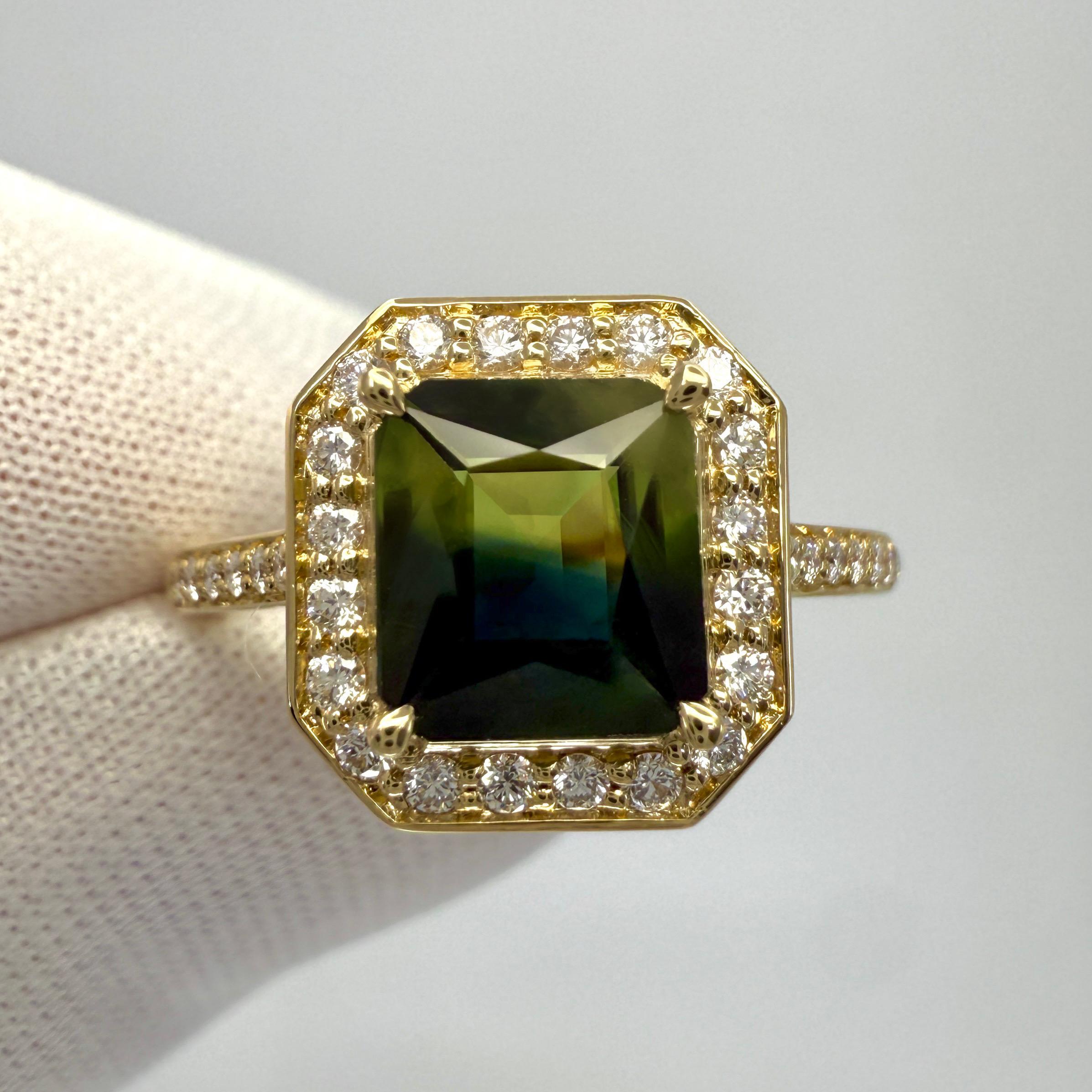 2,01ct GIA zertifiziert Bi Farbe Thai Saphir & Diamant 18k Gelbgold Halo Ring im Angebot 2