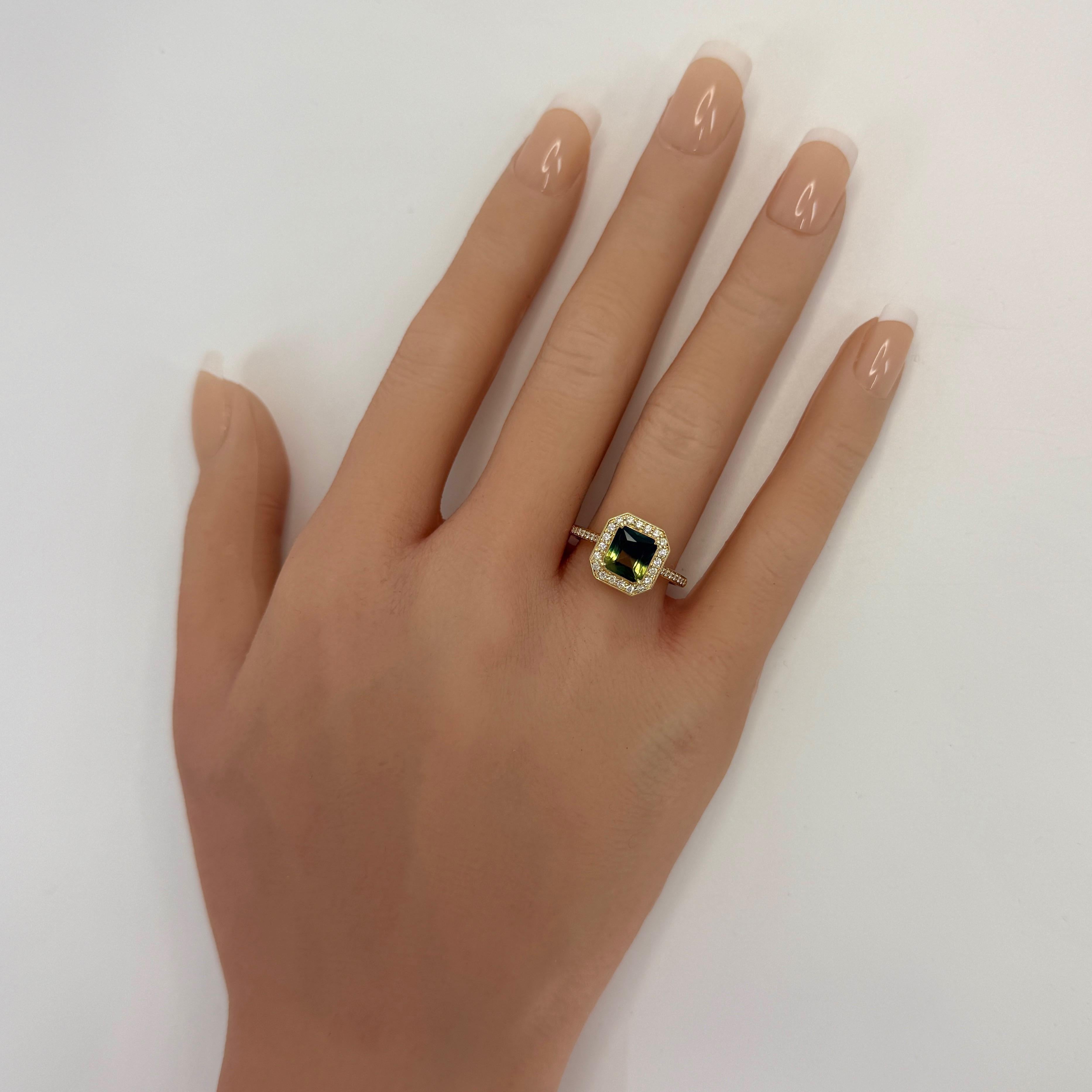 2,01ct GIA zertifiziert Bi Farbe Thai Saphir & Diamant 18k Gelbgold Halo Ring im Angebot 3