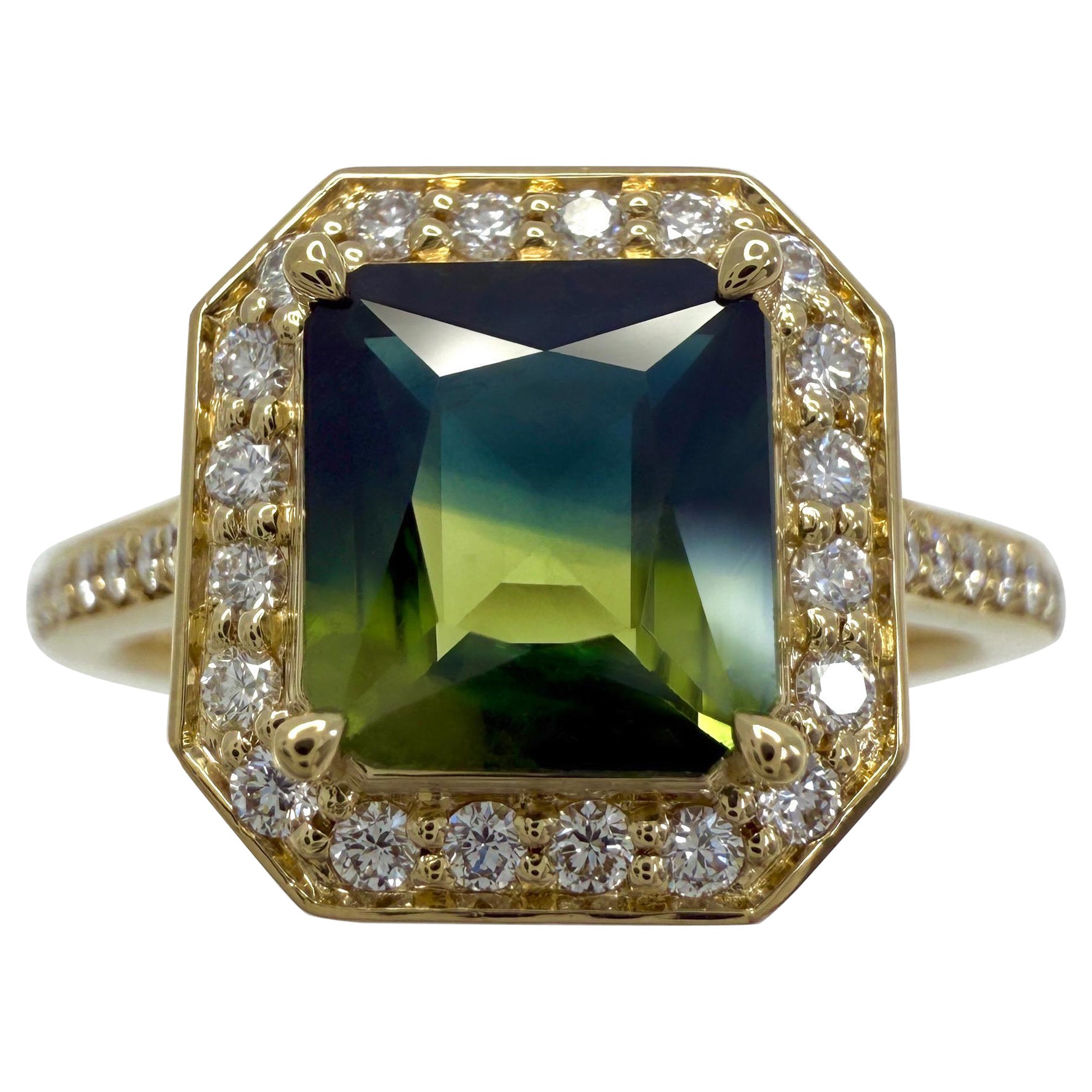 2,01ct GIA zertifiziert Bi Farbe Thai Saphir & Diamant 18k Gelbgold Halo Ring