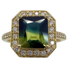 2.01ct GIA Certified Bi Colour Thai Sapphire & Diamond 18k Yellow Gold Halo Ring