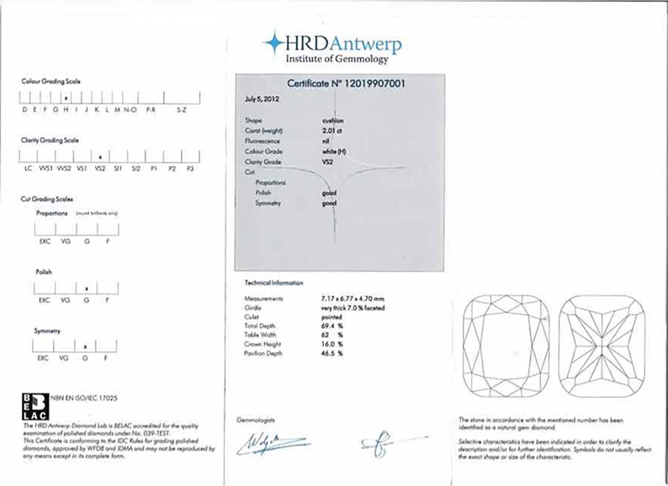 2.01ct H VS2 Cusion Cut Diamant und Platin Double Halo Cluster Verlobungsring im Angebot 6
