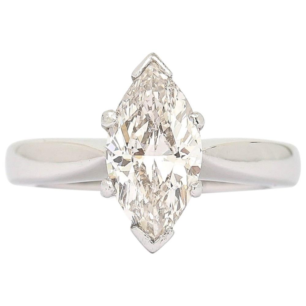 2.01ct Marquise Diamond 18 Karat White Gold Platinum Engagement Ring, I Color