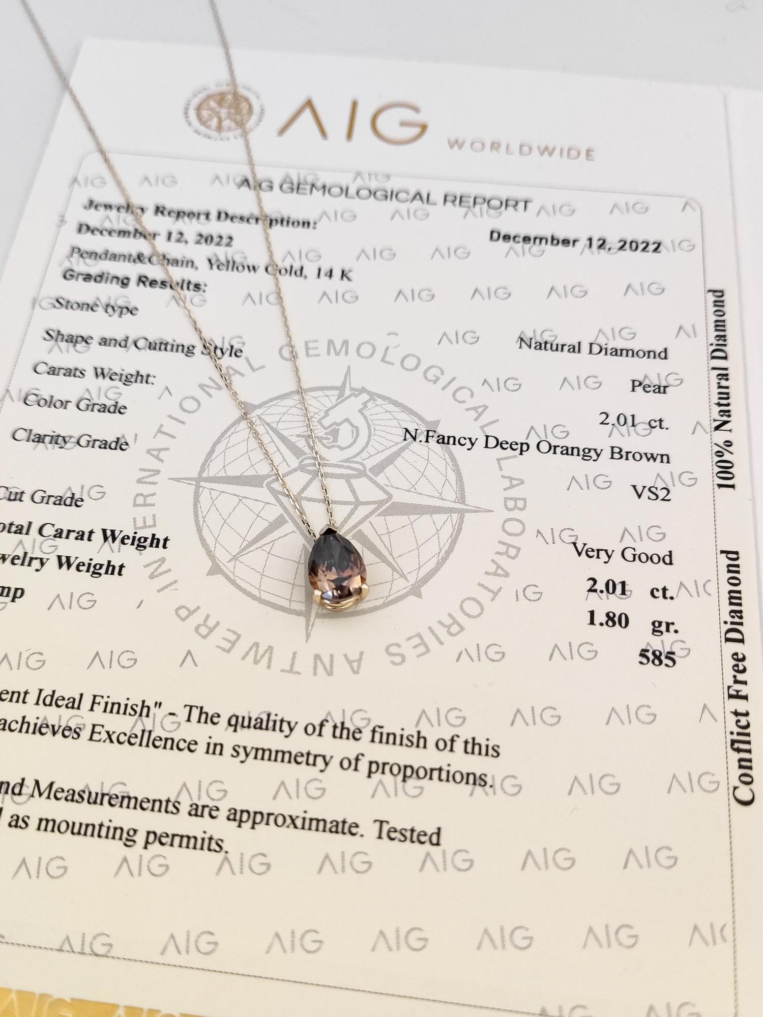 2.01ct Natural Fancy Deep Orangy Brown Pendant In New Condition In Ramat Gan, IL