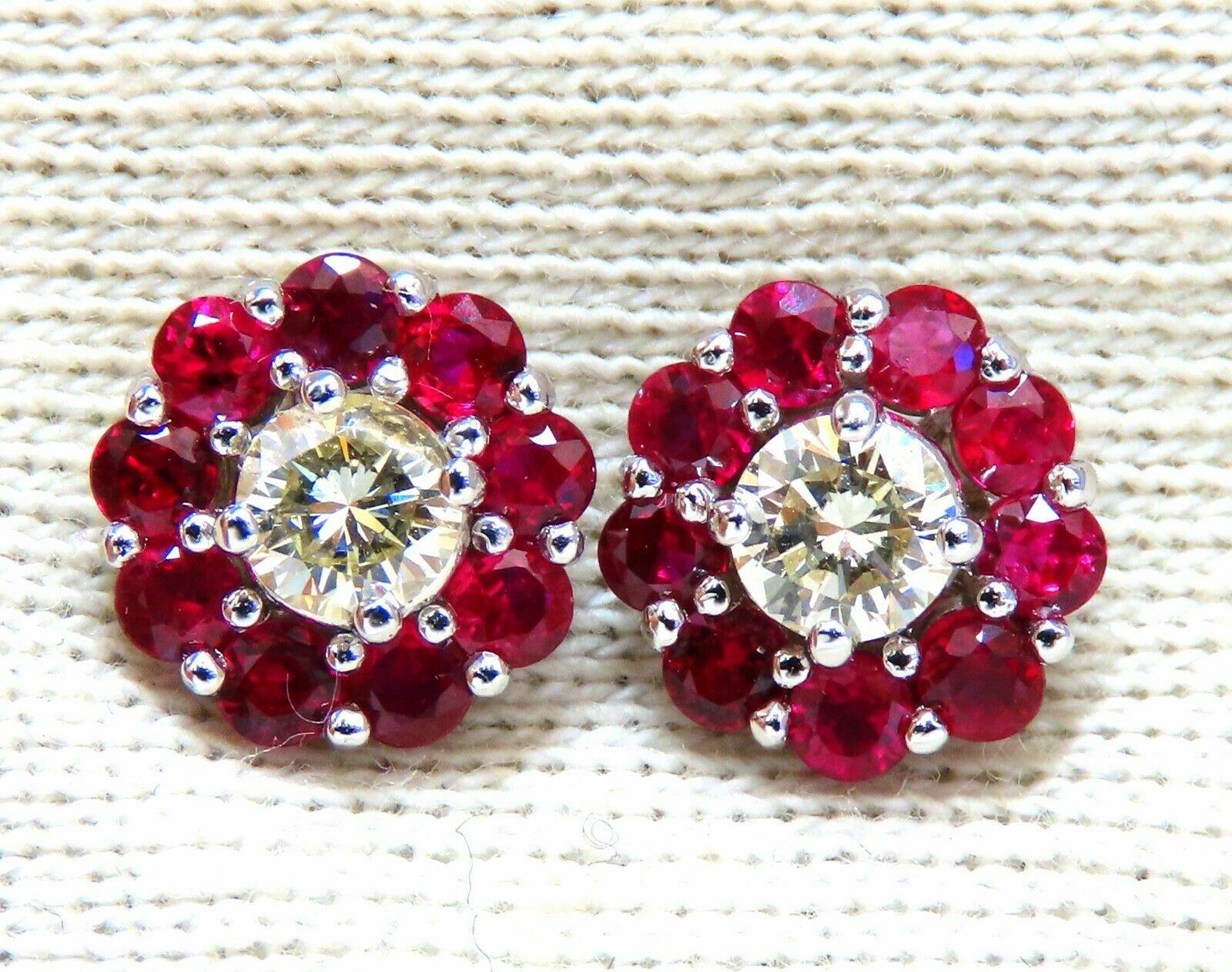 2.01 Carat Natural Ruby Diamond Cluster Earrings 14 Karat Stud Cocktail In New Condition In New York, NY