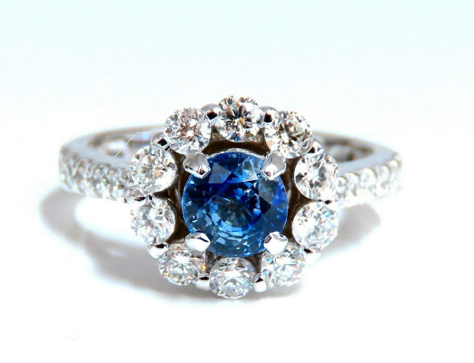 Women's or Men's 2.01 Carat Natural Sapphire Diamond Cluster Ring 14 Karat For Sale