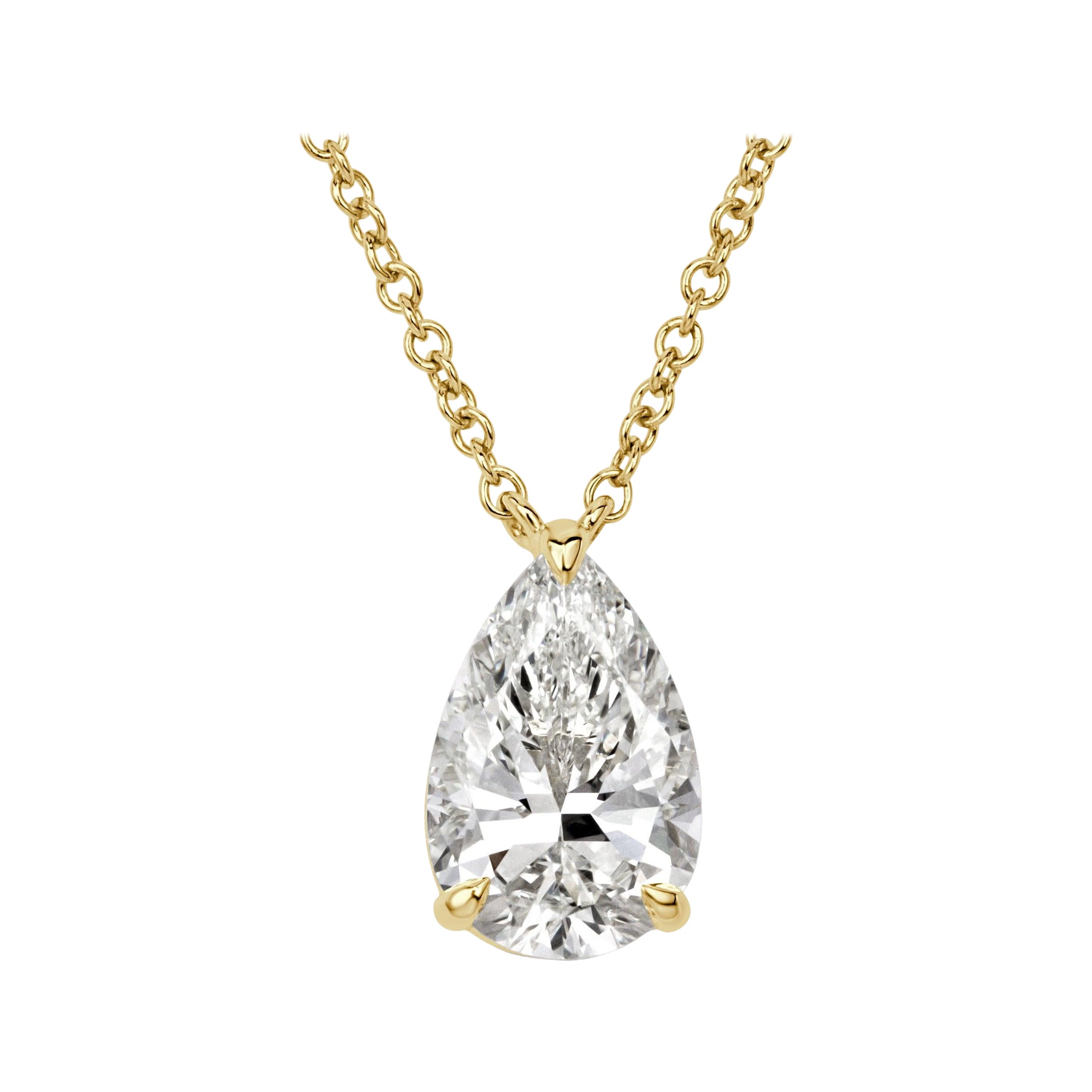 2.01ct Pear Shaped Diamond Pendant in 18K Yellow Gold im Angebot