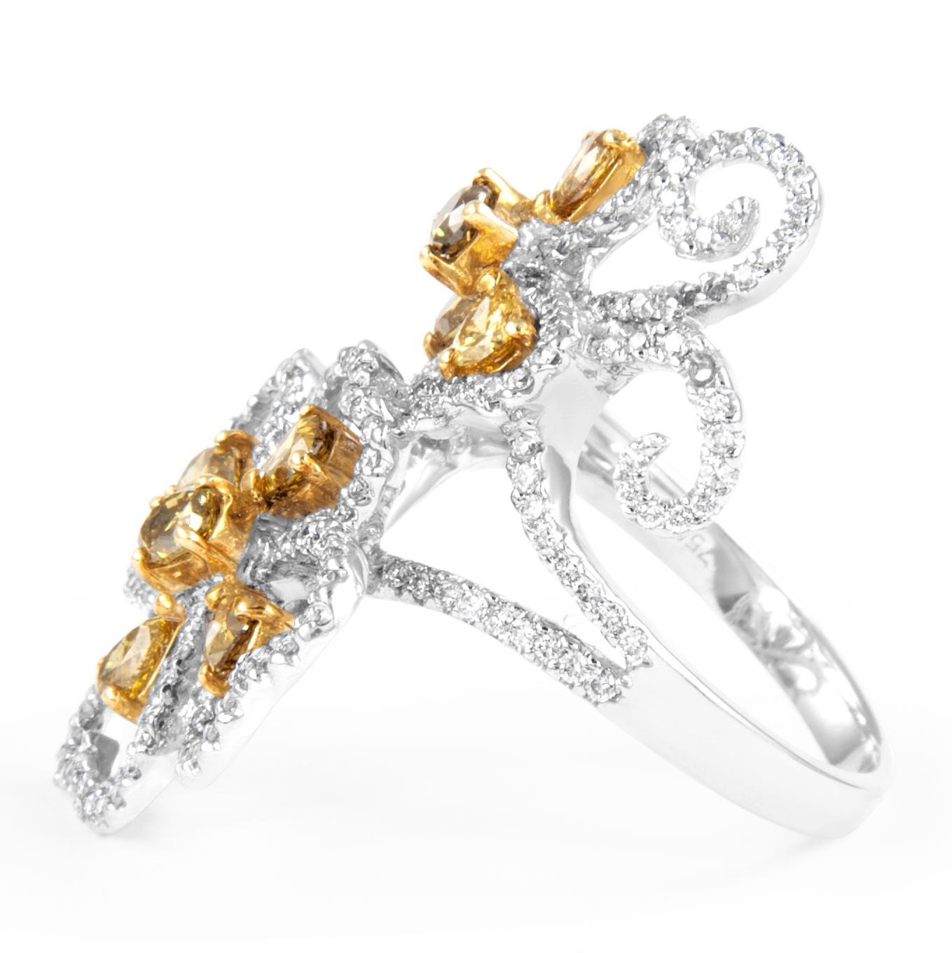 Heart Cut 2.01ctt Fancy Yellowish Brown Diamond Floral Ring 18k For Sale