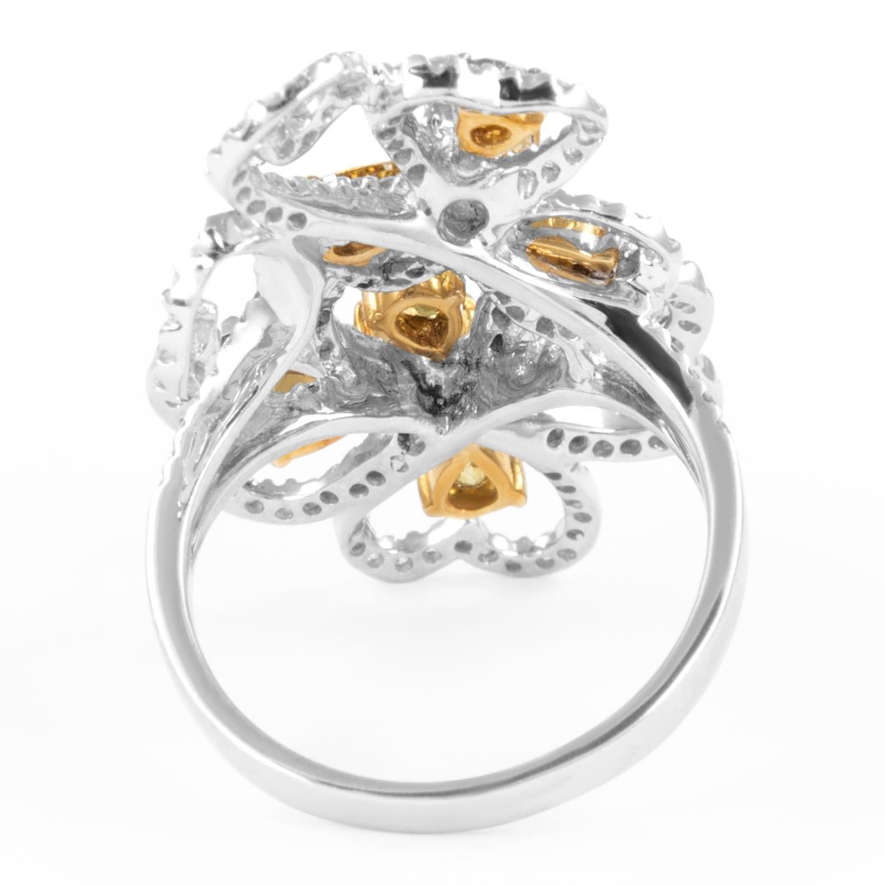 2.01ctt Fancy Yellowish Brown Diamond Floral Ring 18k In New Condition For Sale In BEVERLY HILLS, CA
