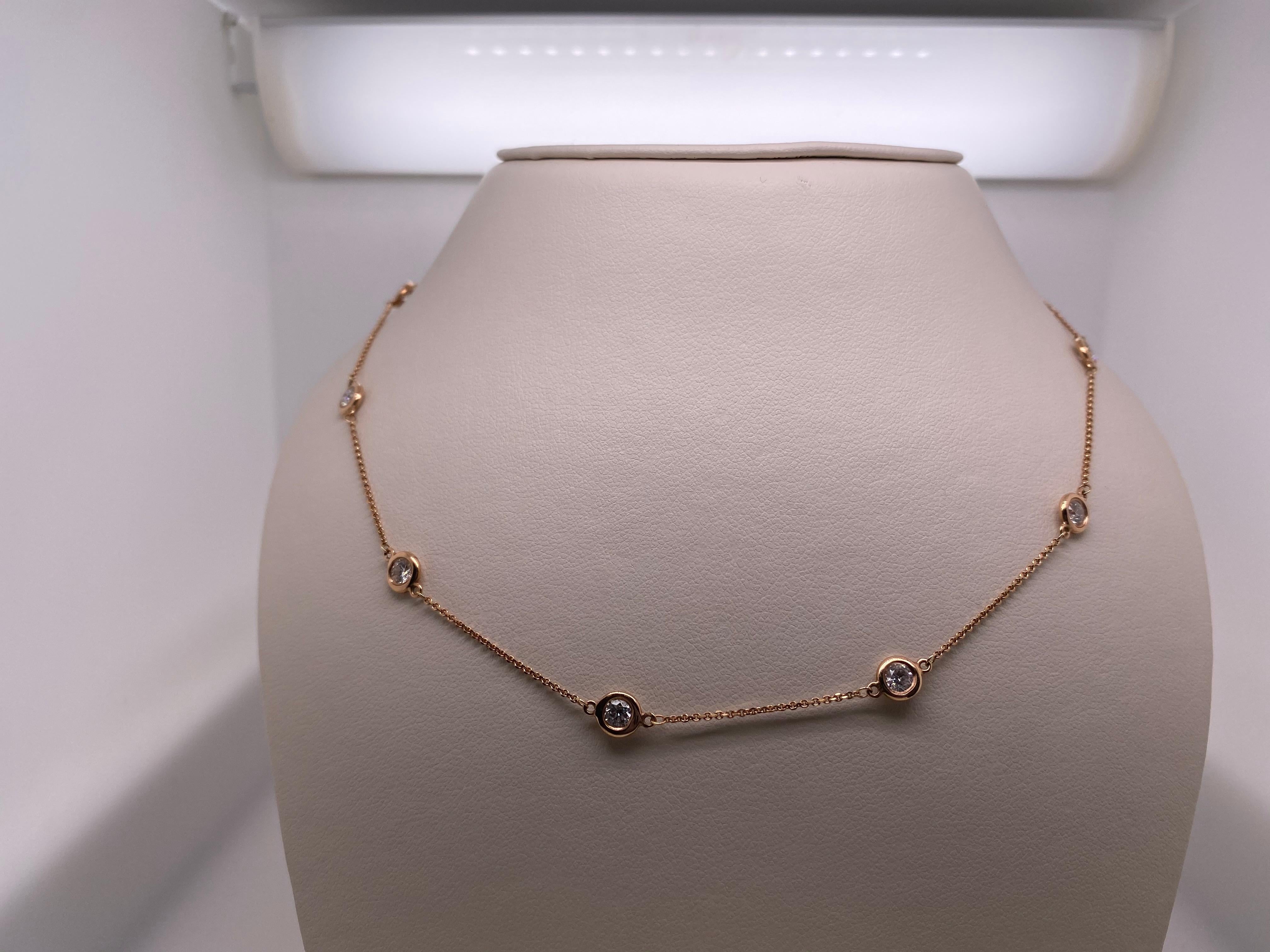 2.01 Carat Diamond 14 Karat Rose Gold Station Necklace In New Condition In Houston, TX
