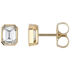 2.01ctw GIA Certified Emerald Cut Diamonds Set in 18k Yellow Gold Stud Earrings