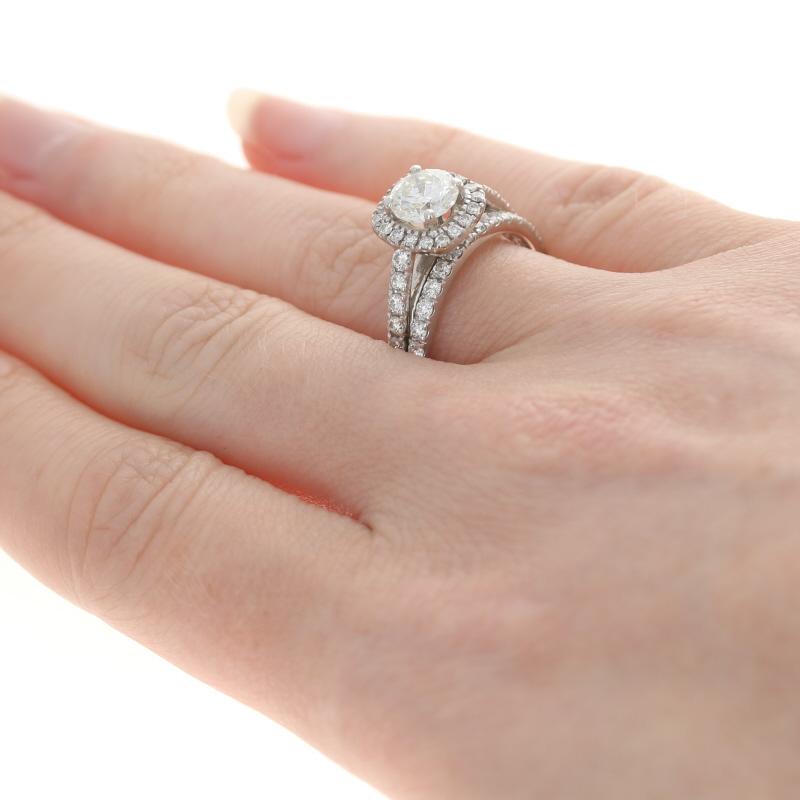 Women's 2.01ctw Round Brilliant Diamond Halo Engagement Ring & Wedding Band 14k Gold Set For Sale