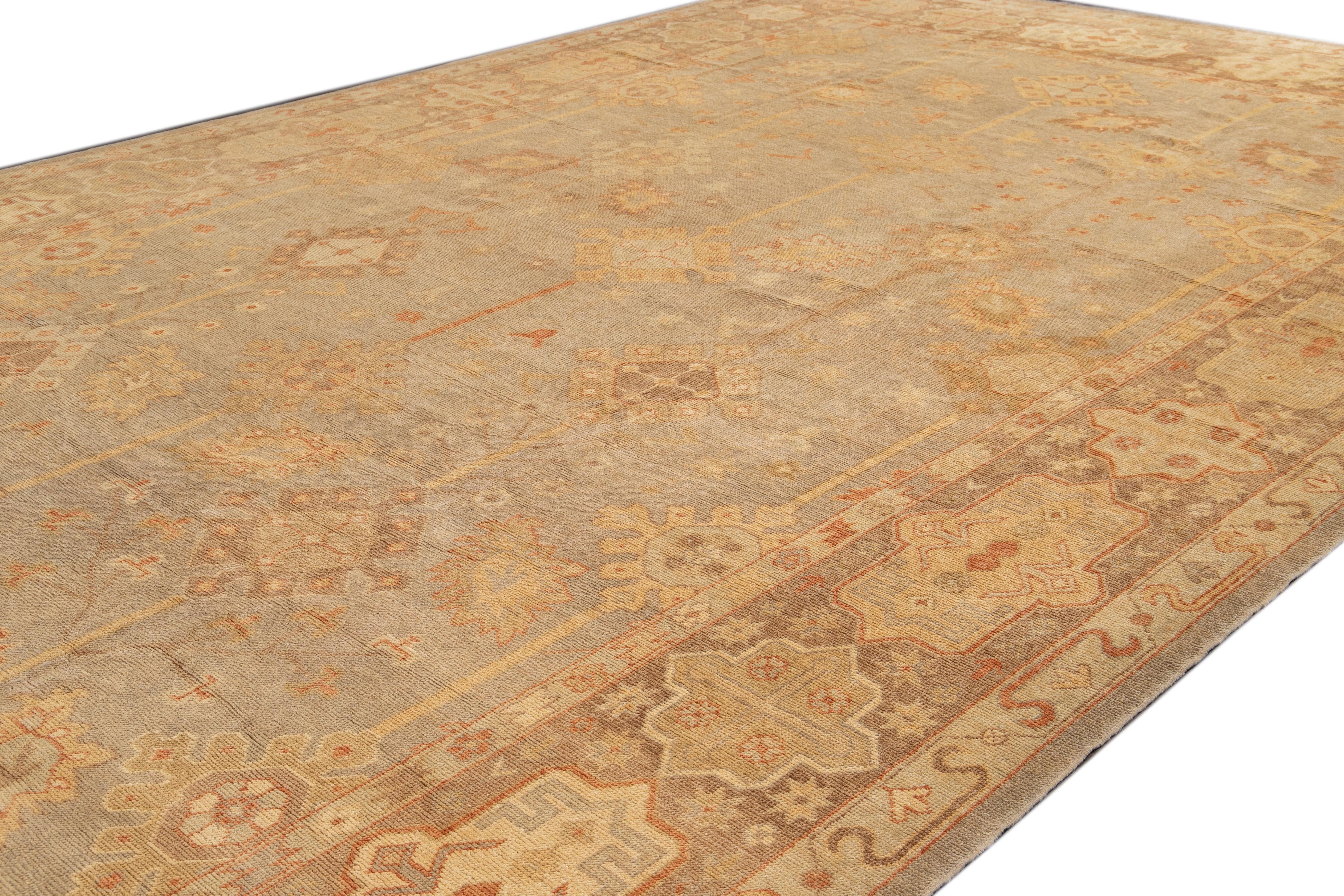 Hand-Knotted 21st Century Antique Turkish Oushak Long Wool Rug For Sale