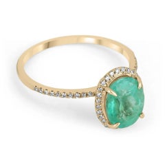 2.01tcw 14k Colombian Emerald-Oval Cut & Diamond Halo Engagement Gold Ring
