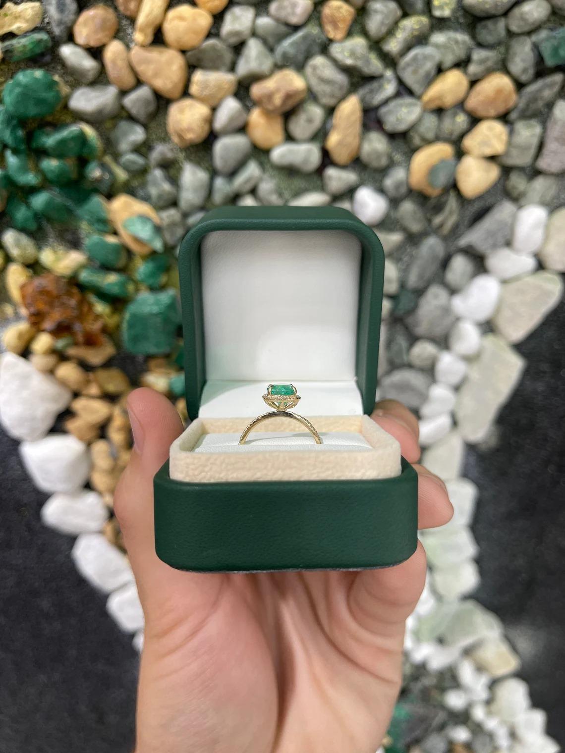 2.01tcw 14k Colombian Emerald-Oval Cut & Diamond Halo Engagement Gold Ring For Sale 4