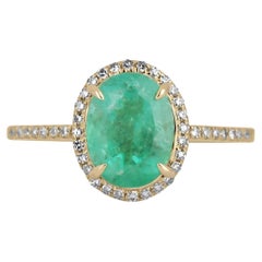 Used 2.01tcw 14k Colombian Emerald-Oval Cut & Diamond Halo Engagement Gold Ring
