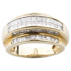 2.02 Carat 14 K Gold Step Band with Princess Cut and Baguettes All Invisible Set