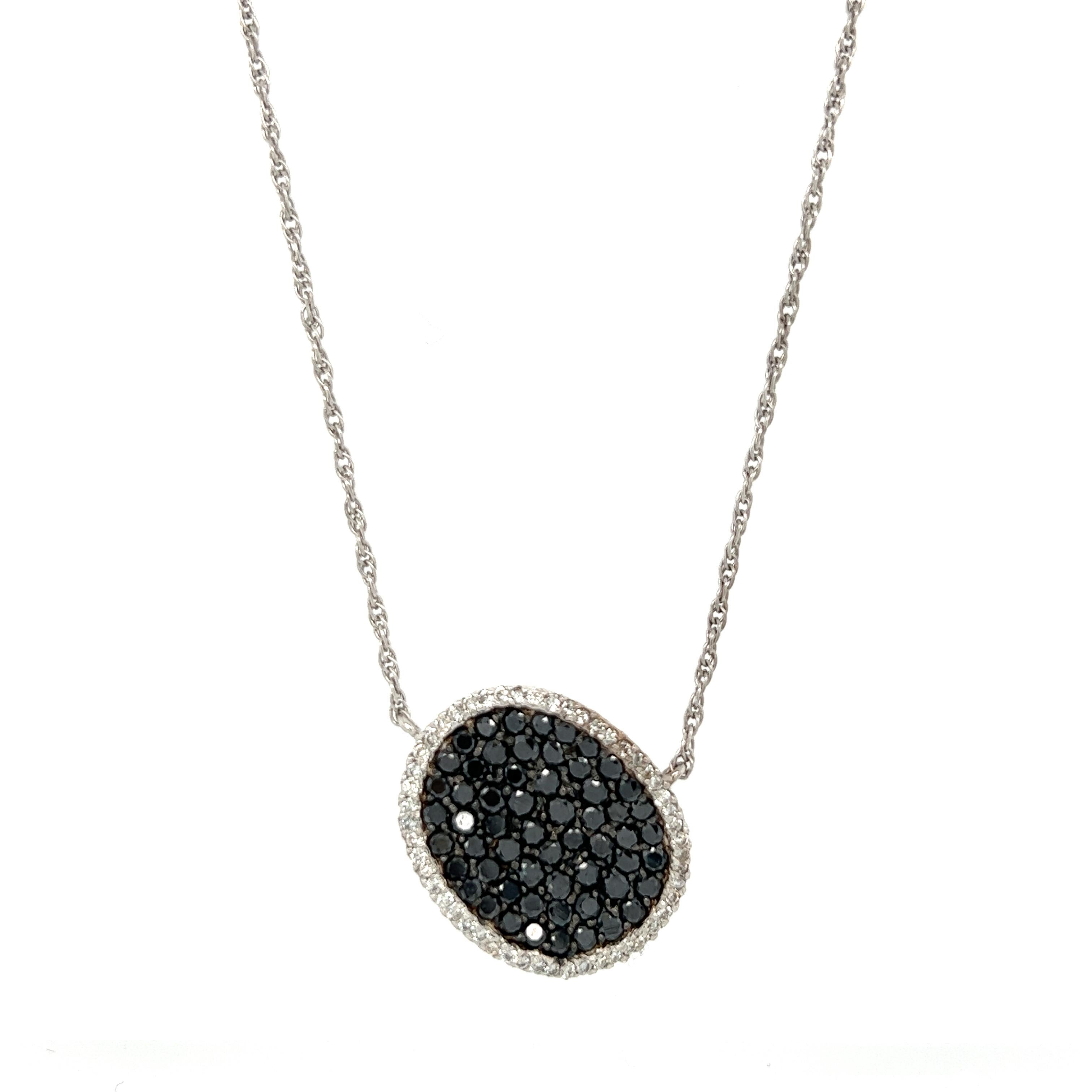 Taglio rotondo Collana a catena in oro bianco con diamante nero da 2,02 carati in vendita
