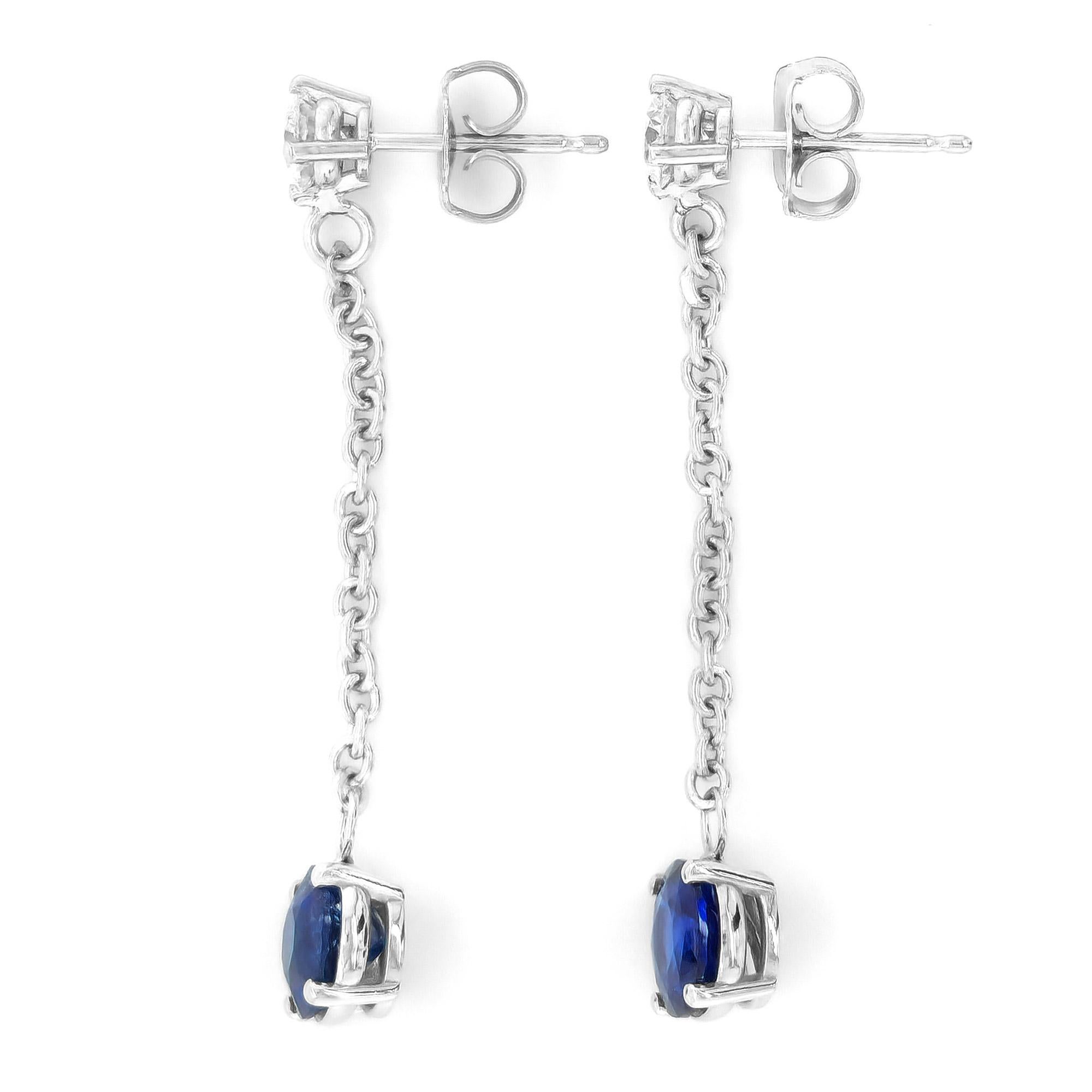 Mixed Cut Natural Blue Sapphires 2.02 Carats Earrings with Diamonds For Sale