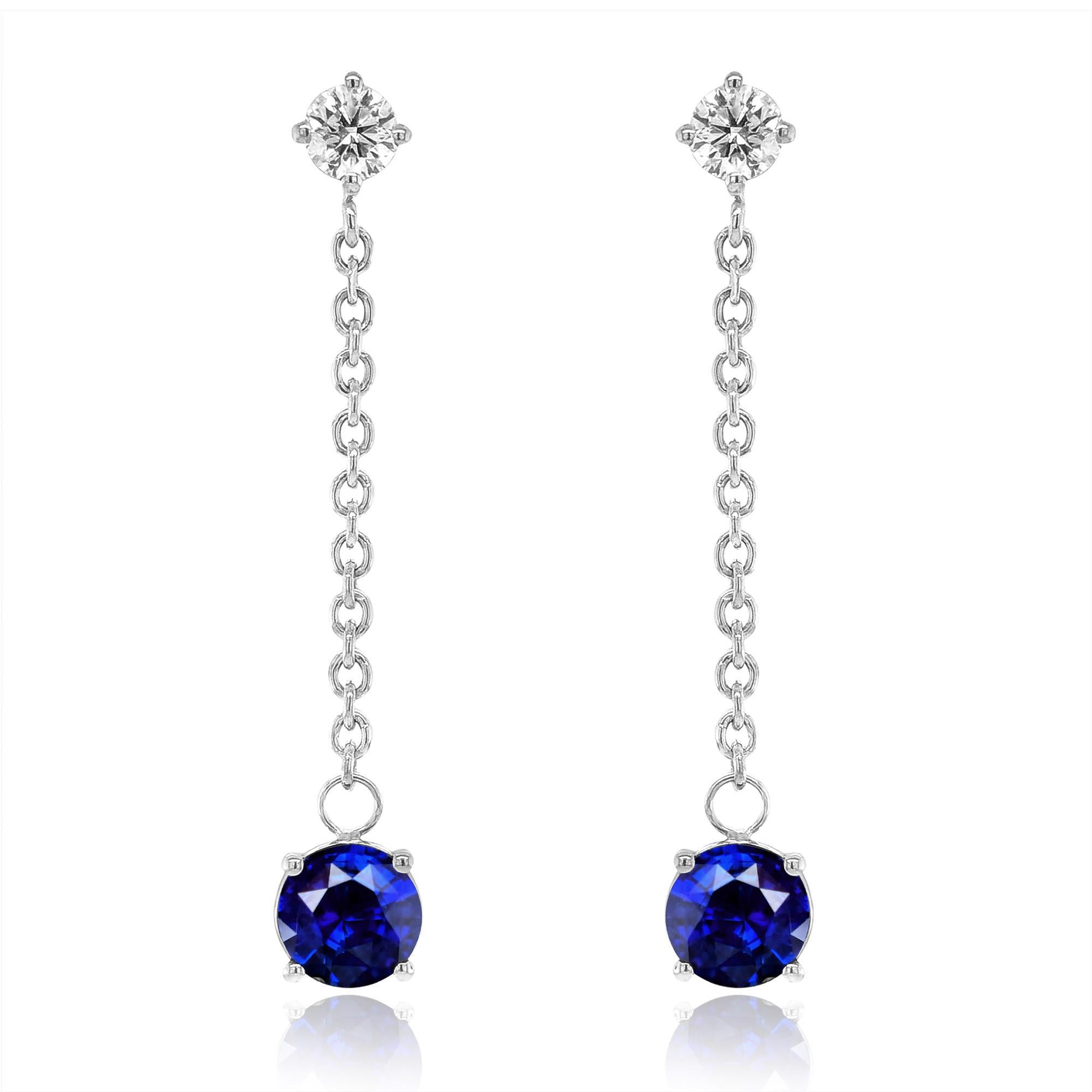 Women's Natural Blue Sapphires 2.02 Carats Earrings with Diamonds For Sale