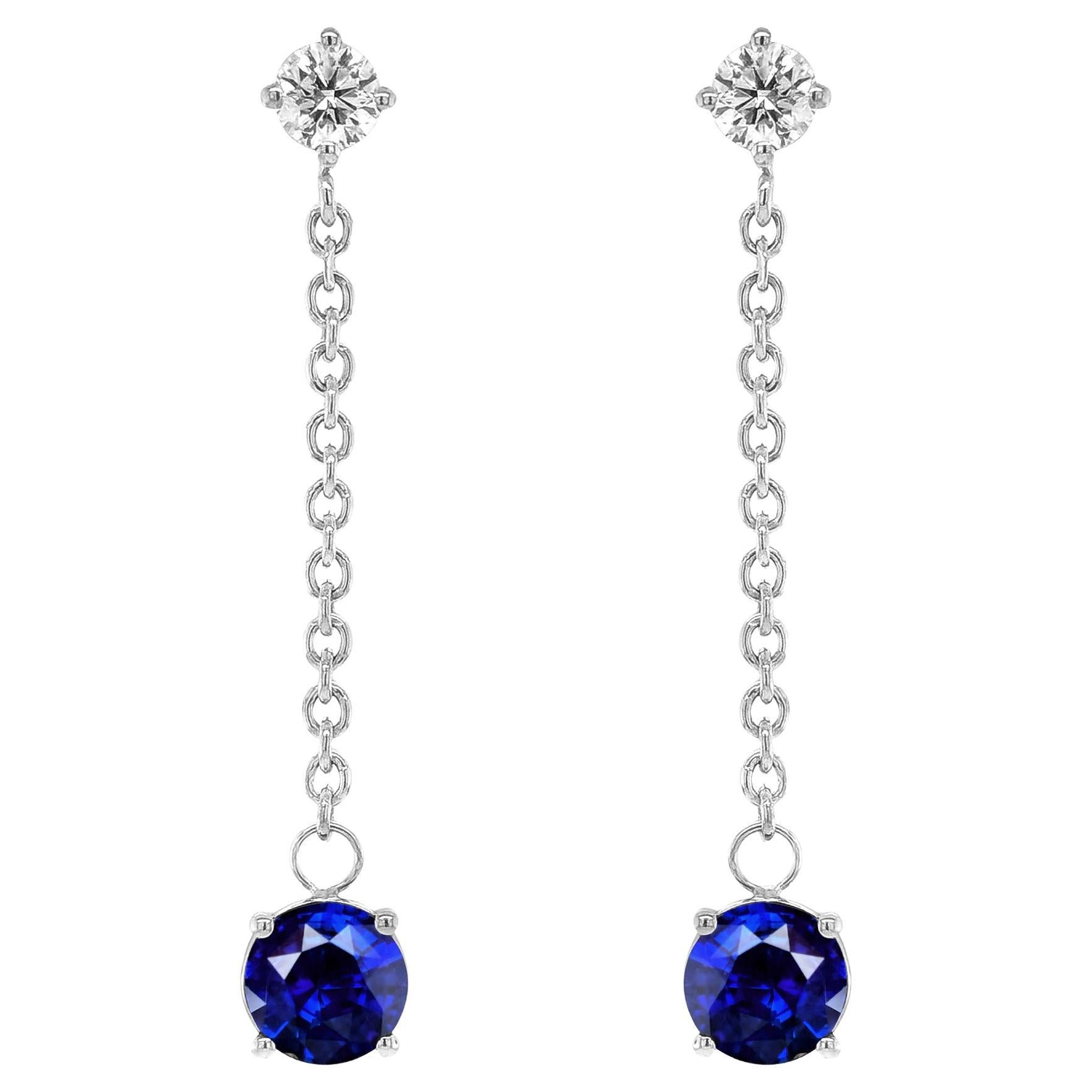Natural Blue Sapphires 2.02 Carats Earrings with Diamonds For Sale