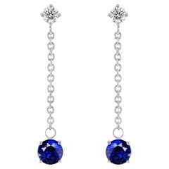 Natural Blue Sapphires 2.02 Carats Earrings with Diamonds