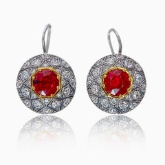 2.02 Carat Burmese Ruby No Heat Pigeon Blood and Diamond Earrings in 18k Gold