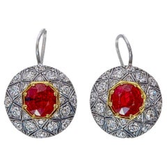 2.02 Carat Burmese Ruby No Heat Pigeon Blood and Diamond Earrings in 18k Gold