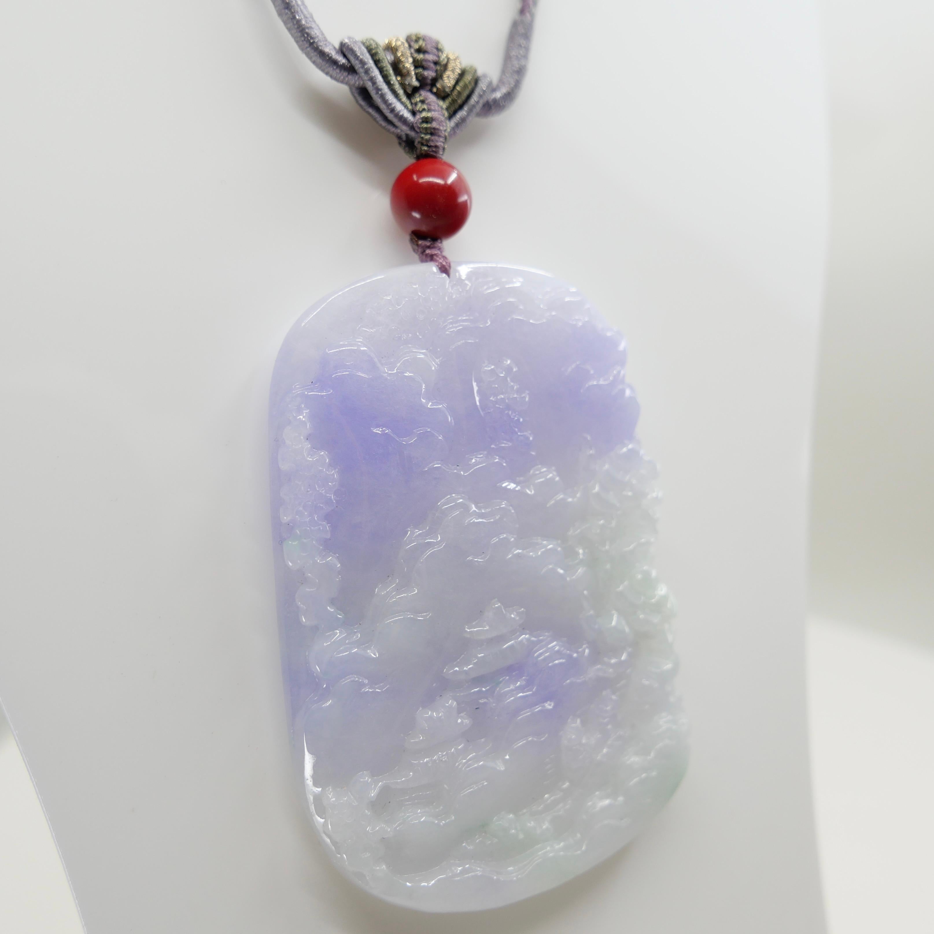 202 Karat zertifizierte natürliche mehrfarbige Jade-Halskette mit Anhänger, exquisite Schnitzerei im Angebot 6
