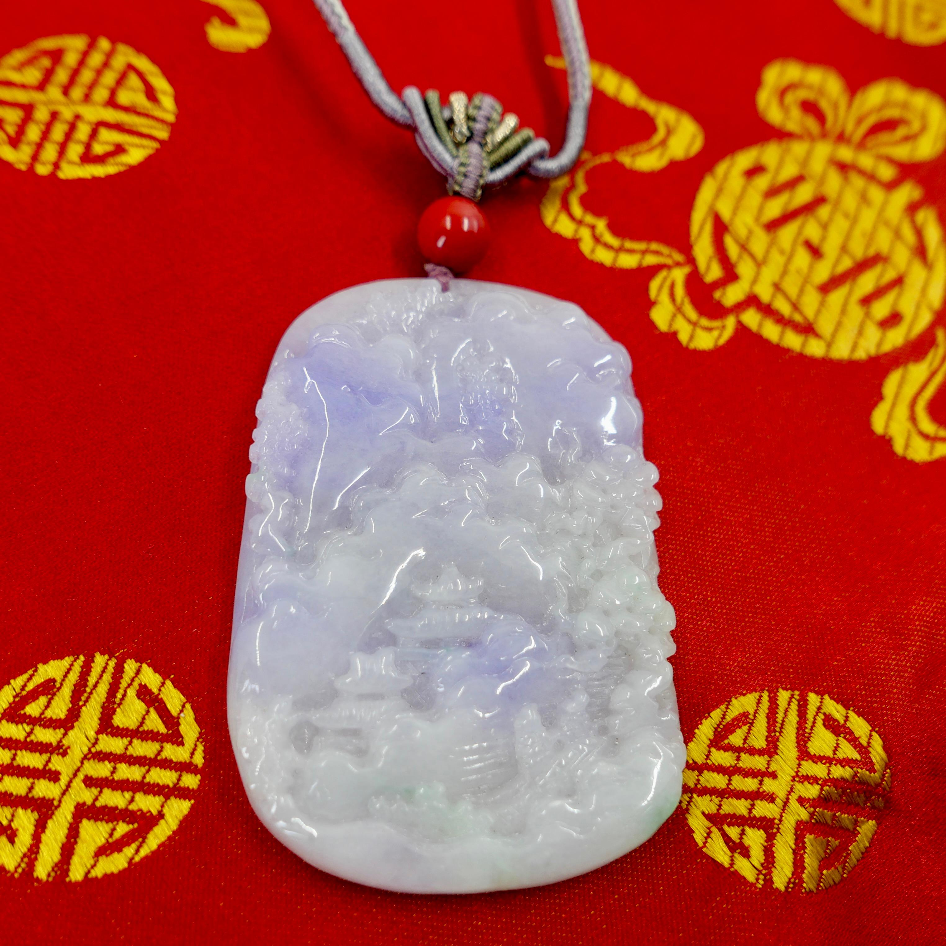 202 Karat zertifizierte natürliche mehrfarbige Jade-Halskette mit Anhänger, exquisite Schnitzerei im Angebot 7