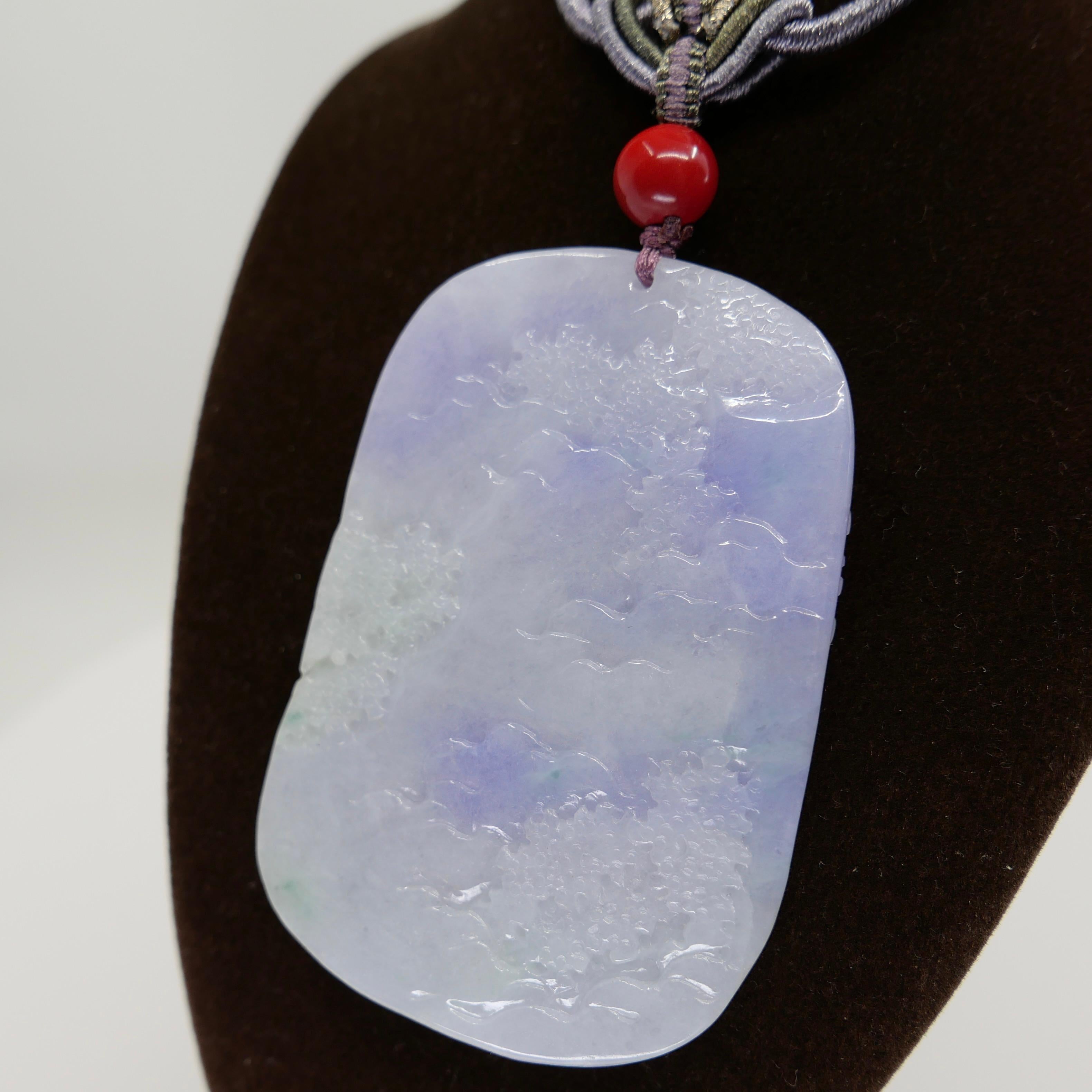 202 Karat zertifizierte natürliche mehrfarbige Jade-Halskette mit Anhänger, exquisite Schnitzerei im Angebot 9