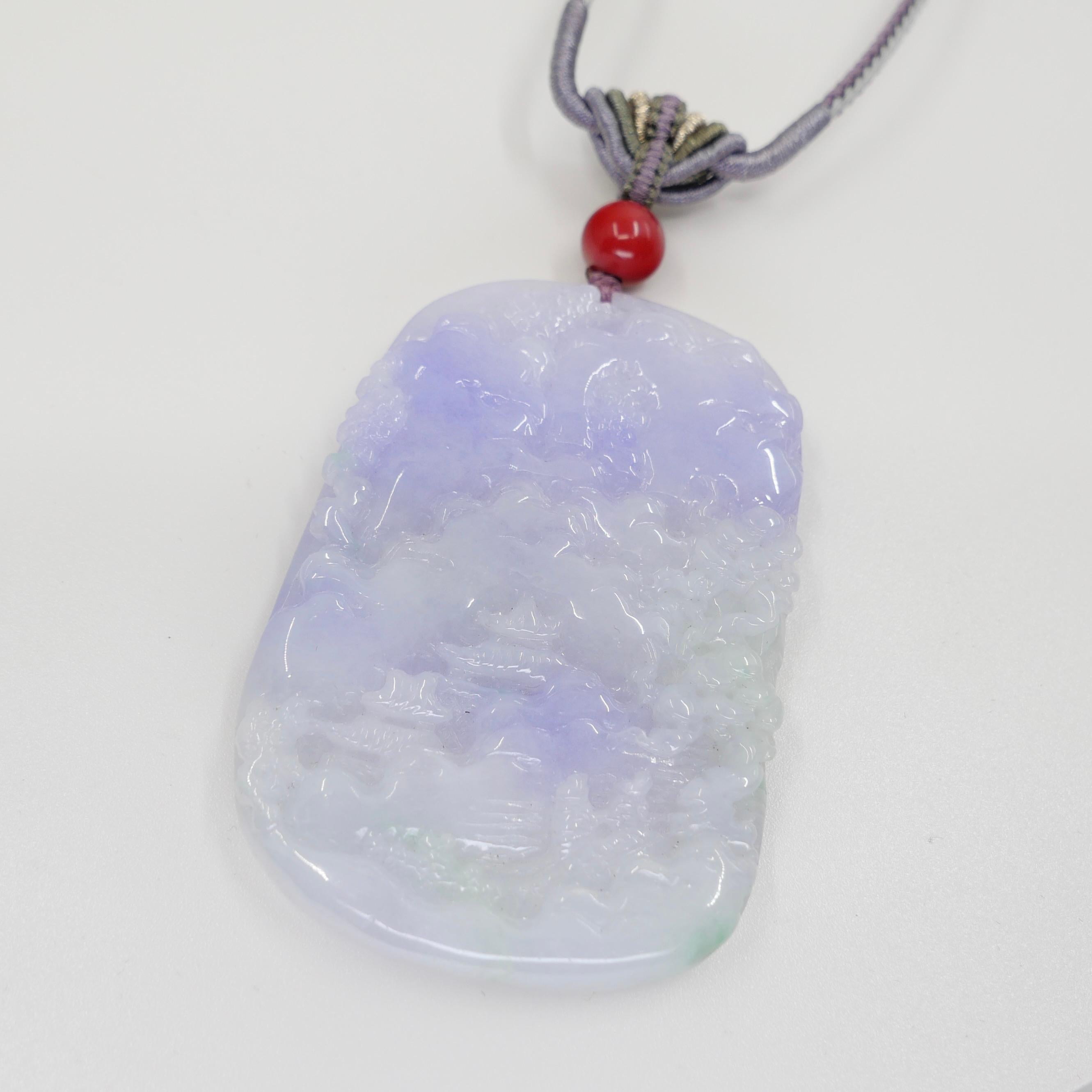 202 Karat zertifizierte natürliche mehrfarbige Jade-Halskette mit Anhänger, exquisite Schnitzerei im Angebot 10