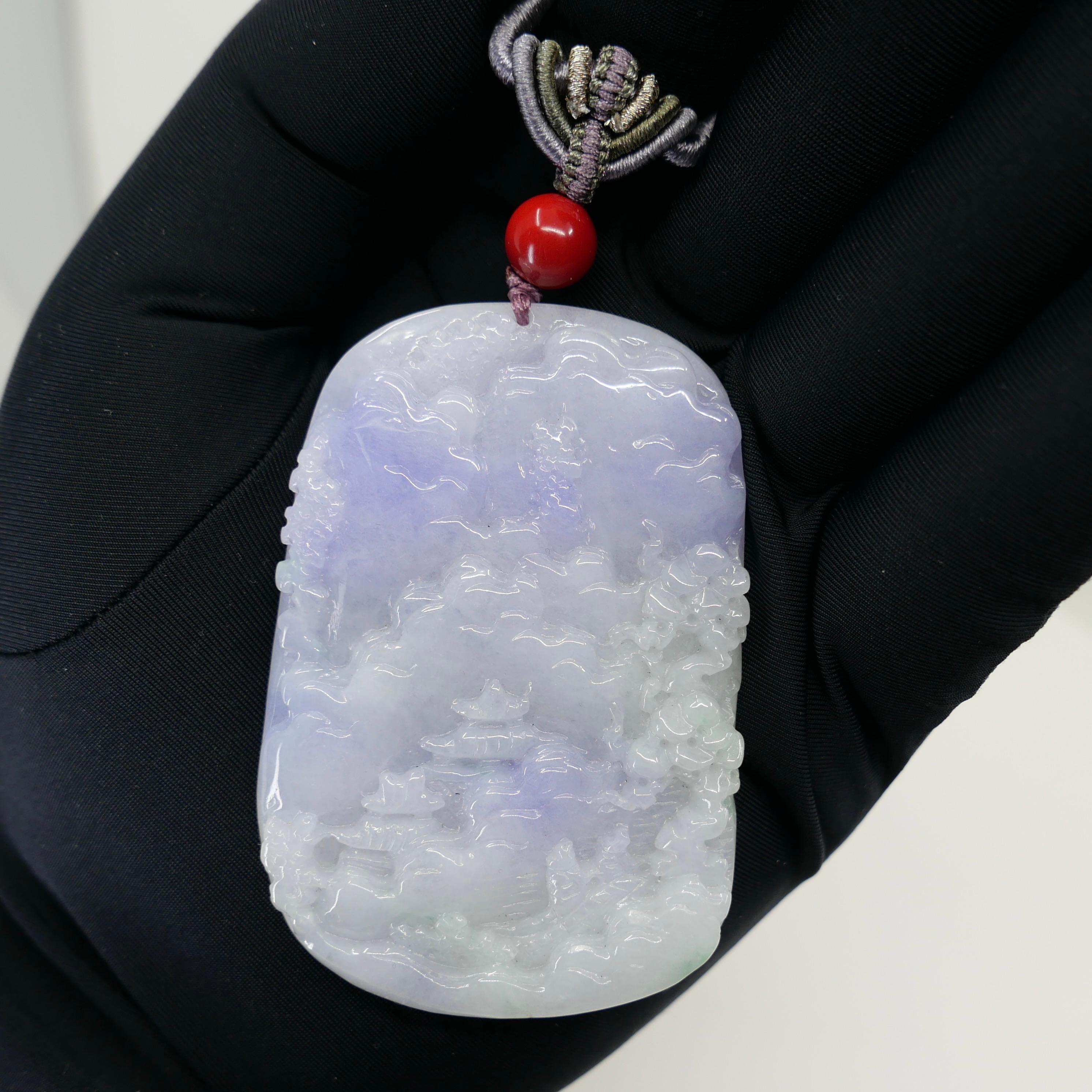 202 Karat zertifizierte natürliche mehrfarbige Jade-Halskette mit Anhänger, exquisite Schnitzerei im Angebot 13