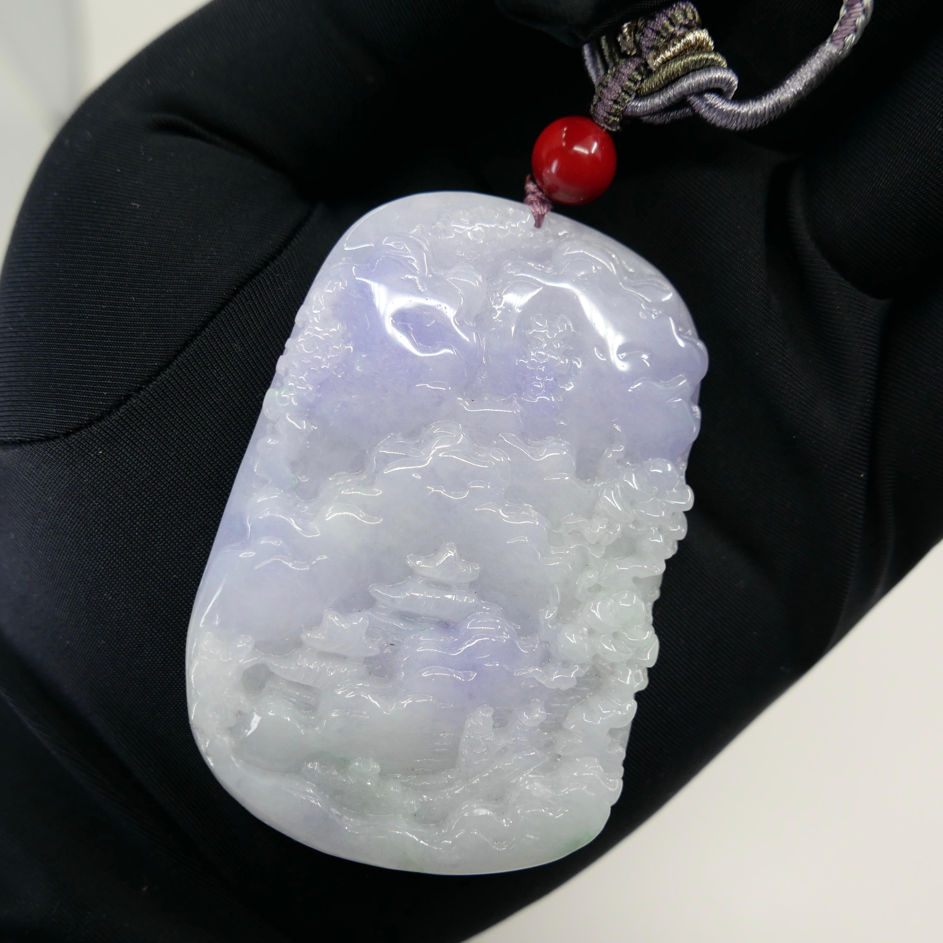 202 Karat zertifizierte natürliche mehrfarbige Jade-Halskette mit Anhänger, exquisite Schnitzerei im Angebot 14