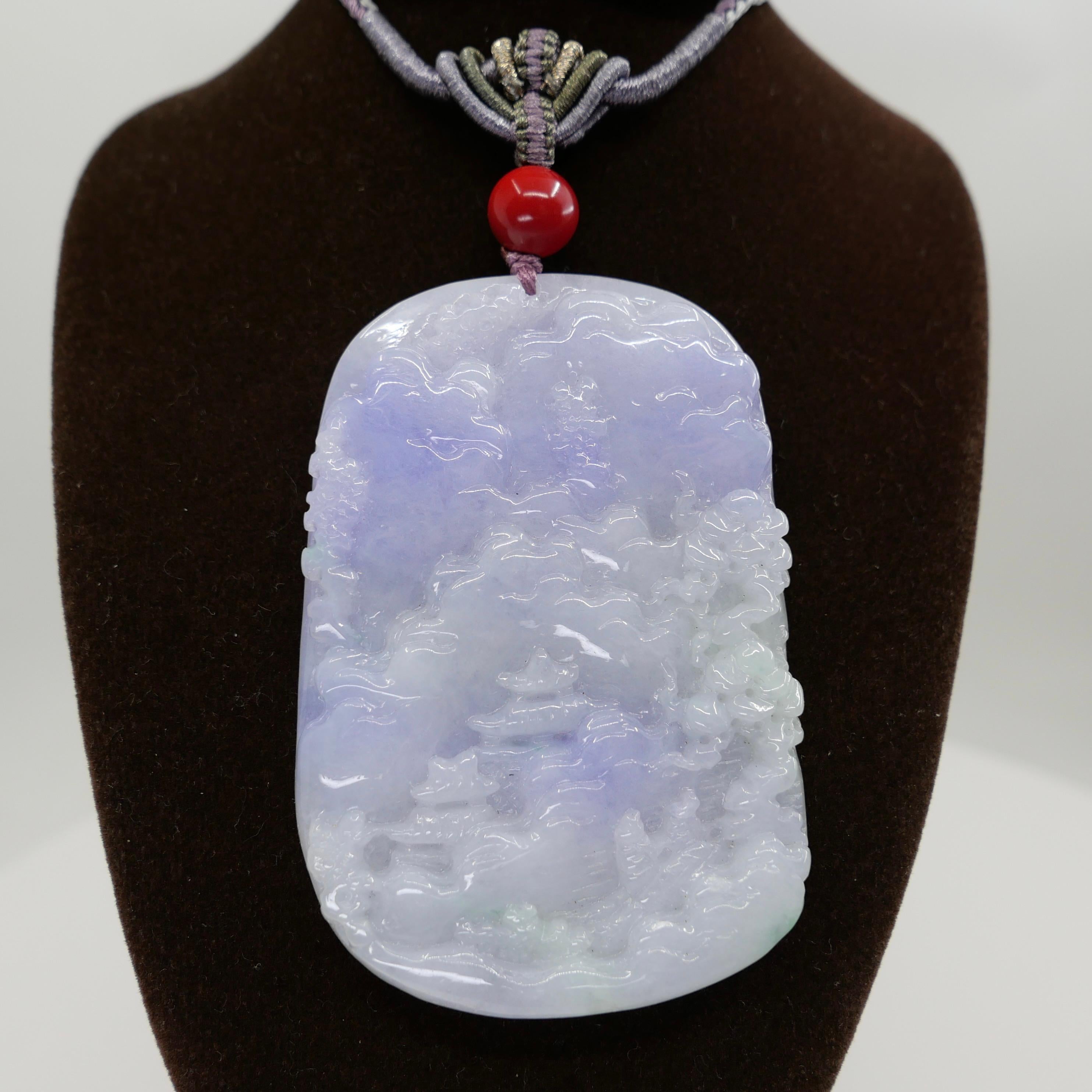 202 Karat zertifizierte natürliche mehrfarbige Jade-Halskette mit Anhänger, exquisite Schnitzerei (Rohschliff) im Angebot