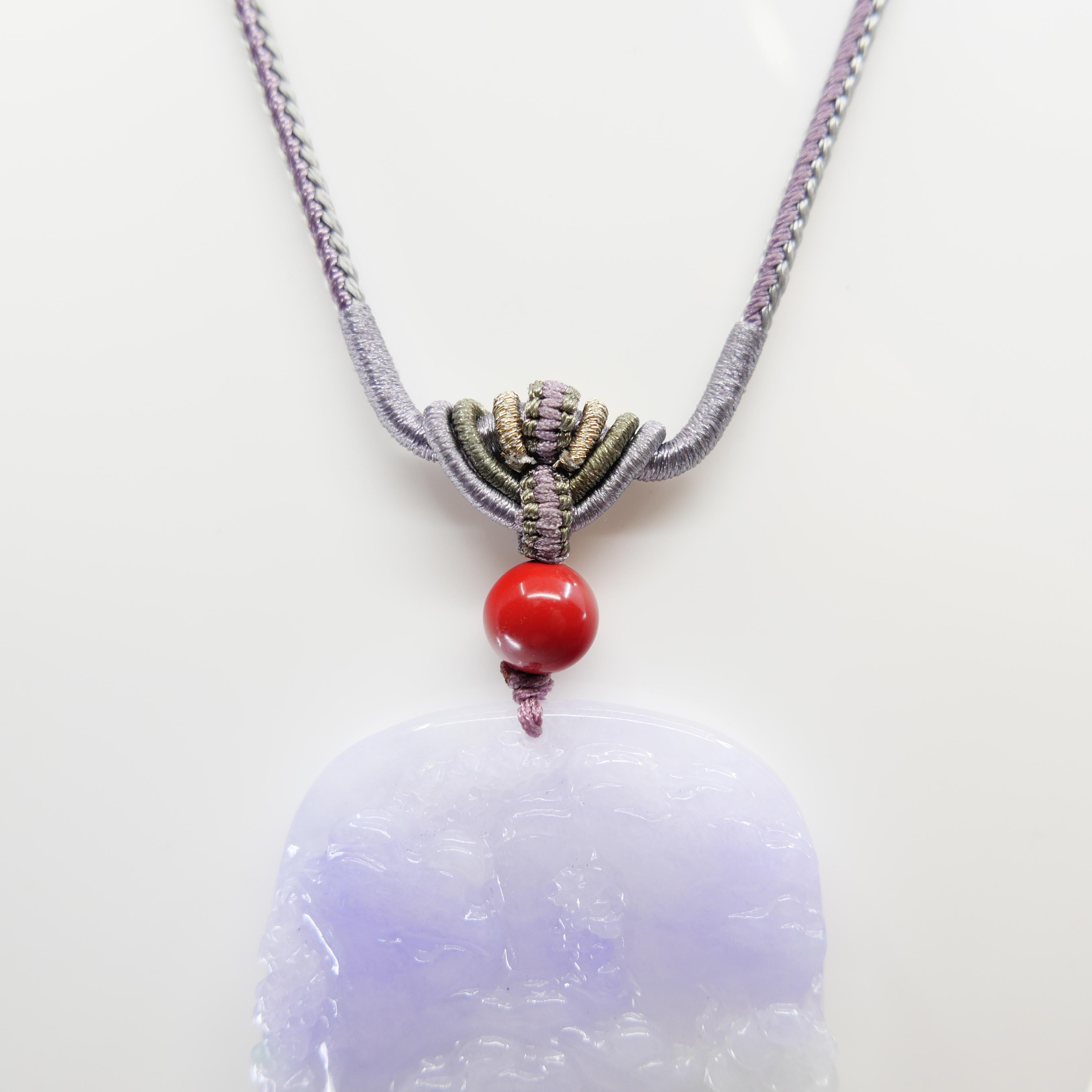 202 Karat zertifizierte natürliche mehrfarbige Jade-Halskette mit Anhänger, exquisite Schnitzerei im Zustand „Neu“ im Angebot in Hong Kong, HK