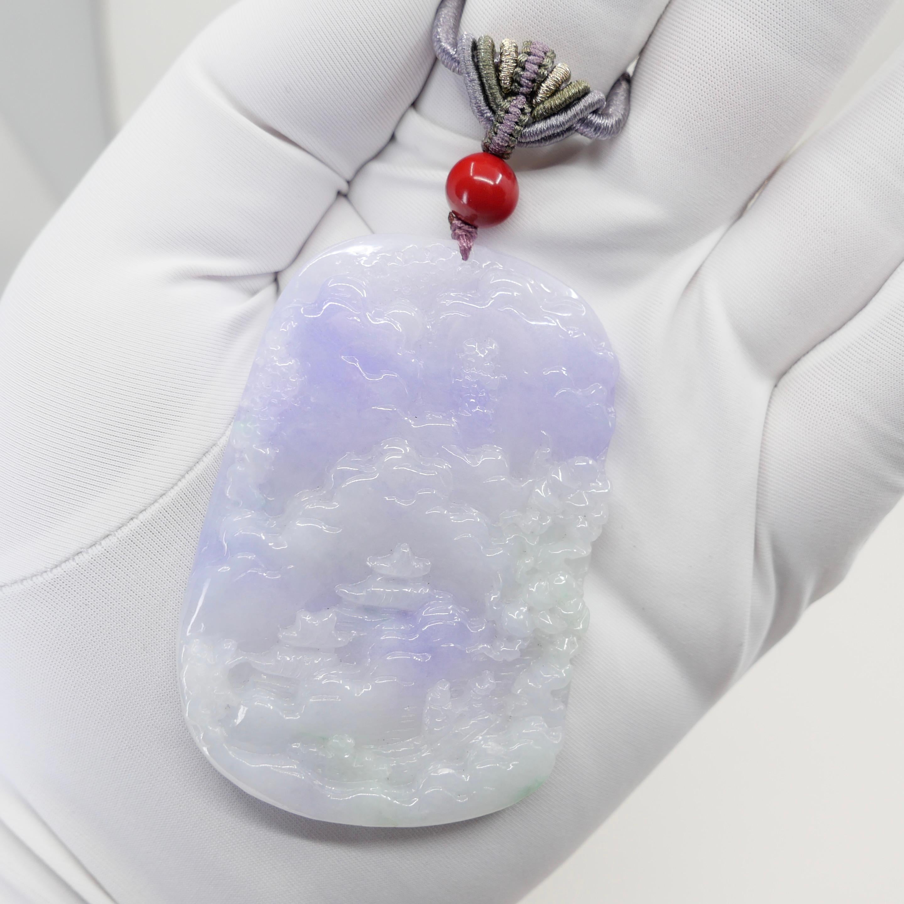 202 Karat zertifizierte natürliche mehrfarbige Jade-Halskette mit Anhänger, exquisite Schnitzerei für Damen oder Herren im Angebot