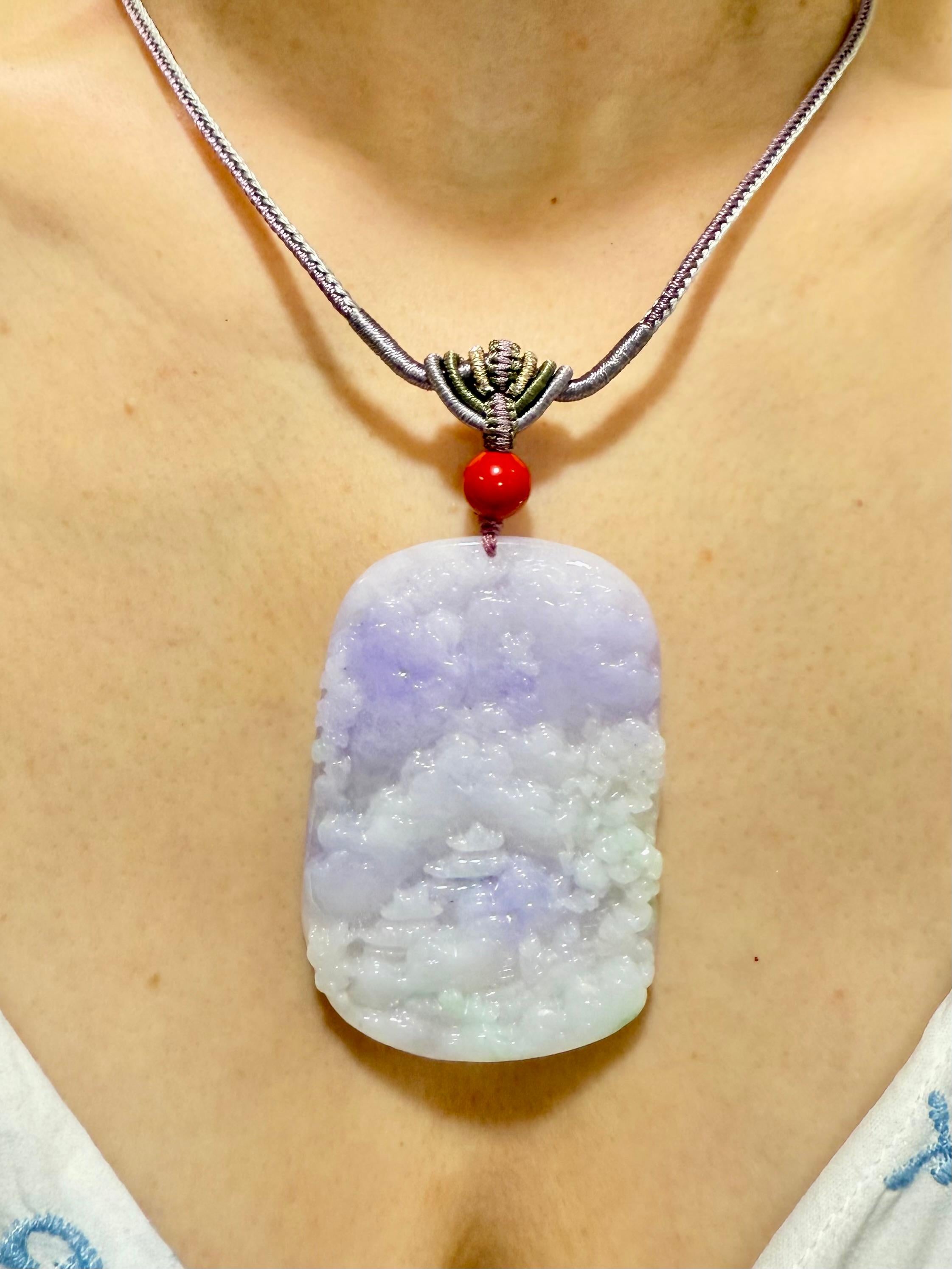 202 Karat zertifizierte natürliche mehrfarbige Jade-Halskette mit Anhänger, exquisite Schnitzerei im Angebot 2