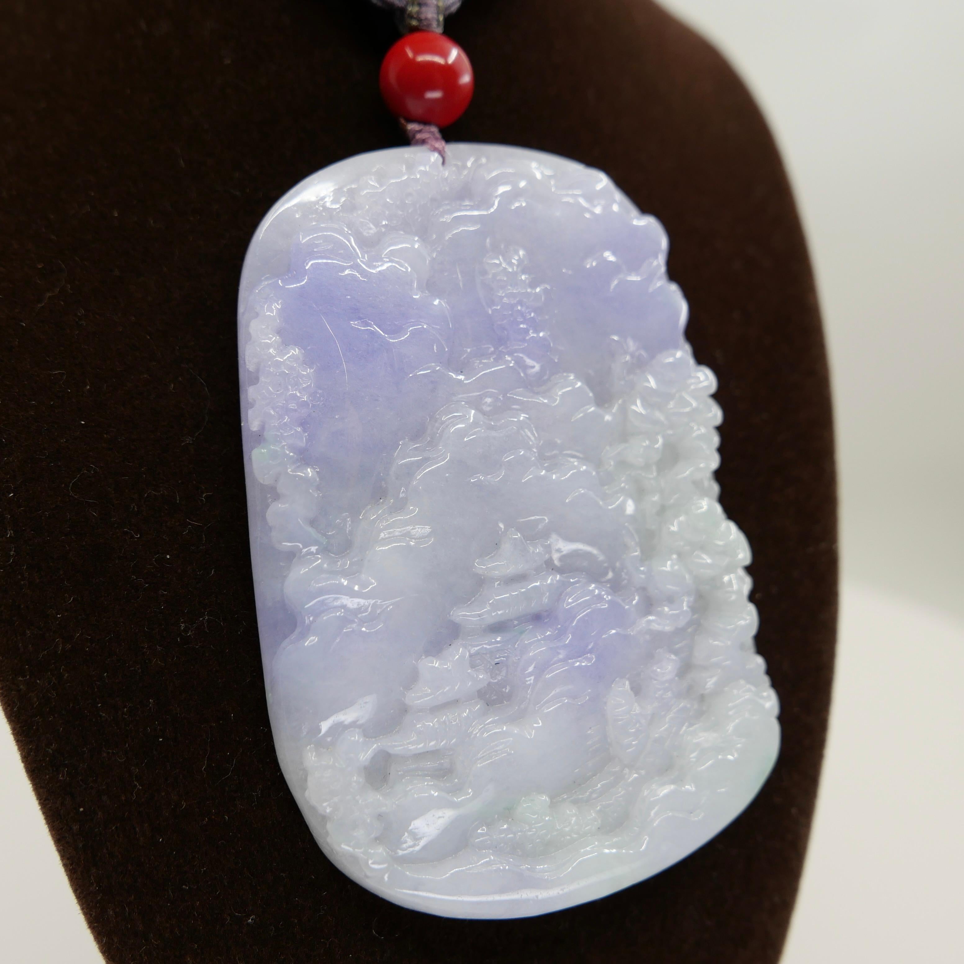 202 Karat zertifizierte natürliche mehrfarbige Jade-Halskette mit Anhänger, exquisite Schnitzerei im Angebot 3