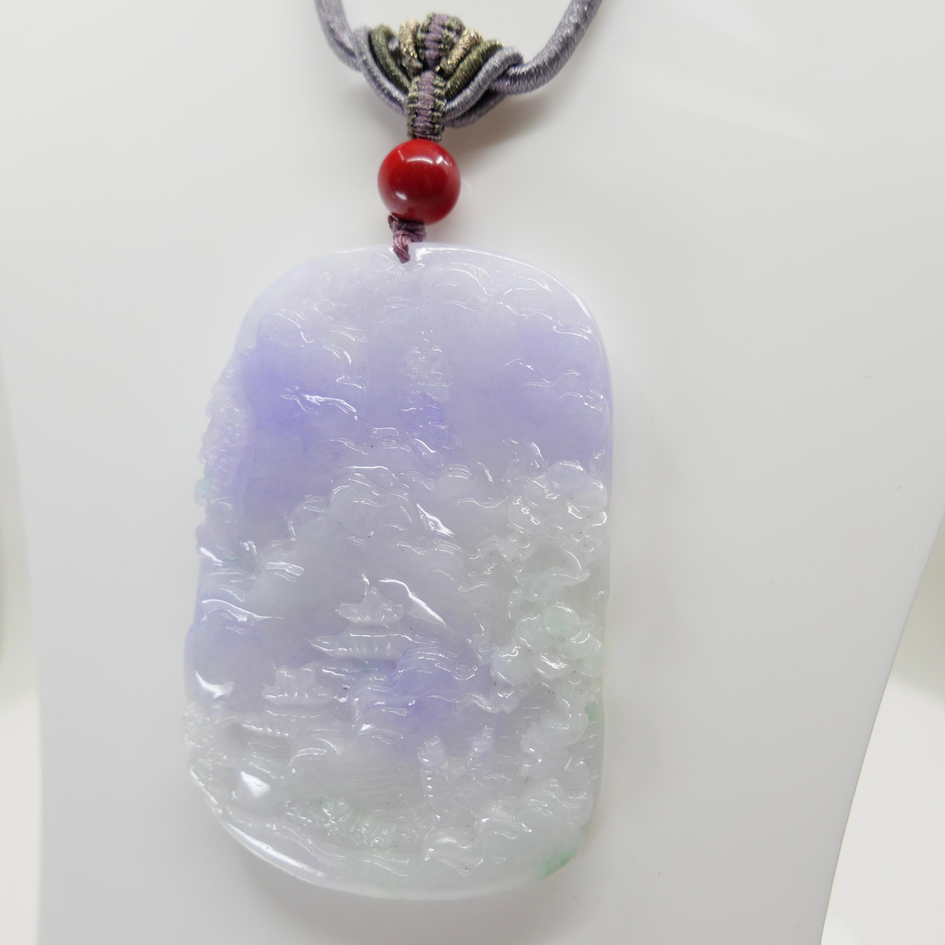 202 Karat zertifizierte natürliche mehrfarbige Jade-Halskette mit Anhänger, exquisite Schnitzerei im Angebot 4