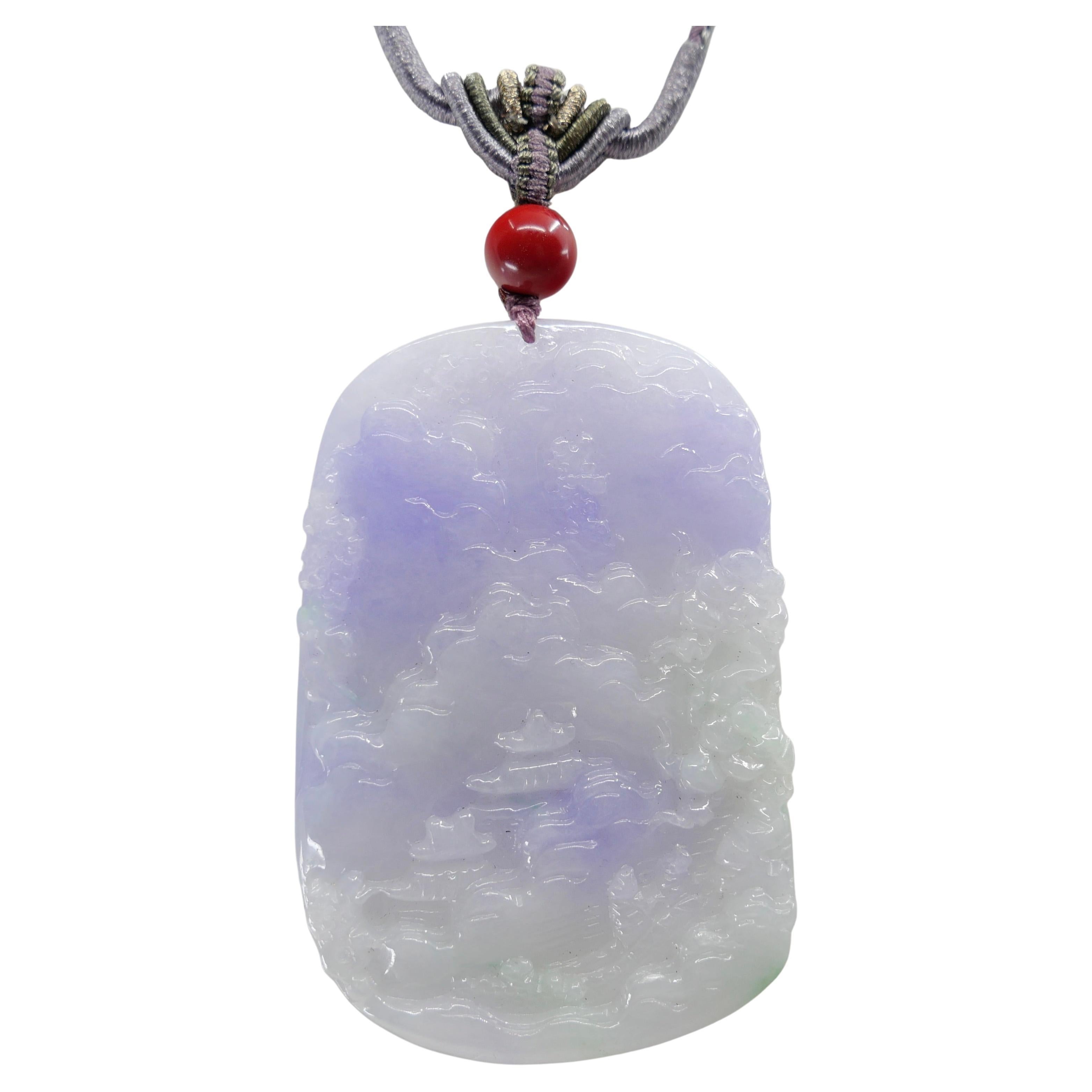 202 Carat Certified Natural Multi Color Jade Pendant Necklace, Exquisite Carving