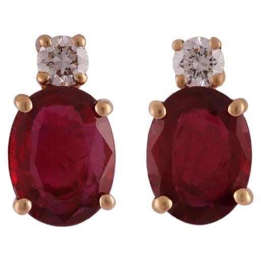 2.02 Carat Clear Mozambique  Ruby Earrings Studs in 18k yellow Gold