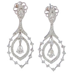 2.02 Carat Diamond Brilliant 18 Karat White Gold Victorian Bridal Drop Earrings