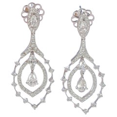 2.02 Carat Diamond  Brilliant 18 Karat White Gold Victorian Bridal Drop Earrings