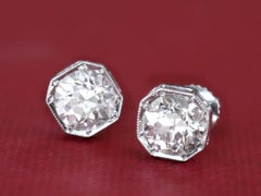 Antique 2.02ct Diamond Platinum Stud Earrings, Circa 1910, Unisex