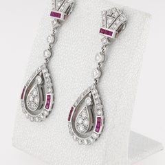 2.02 Carat Diamond Drop Earrings with Rubies