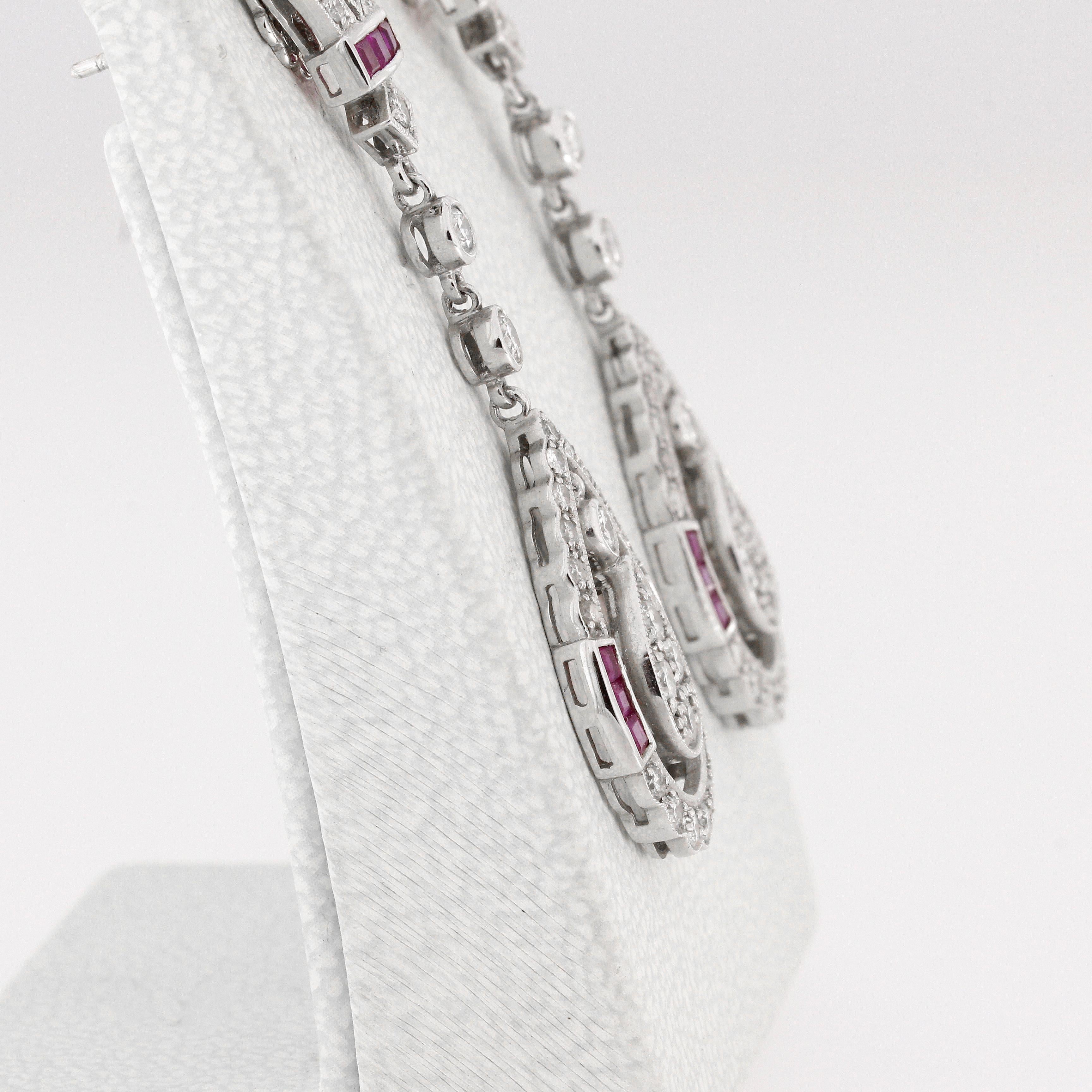 Brilliant Cut 2.02 Carat Diamond Drop Earrings with Rubies For Sale