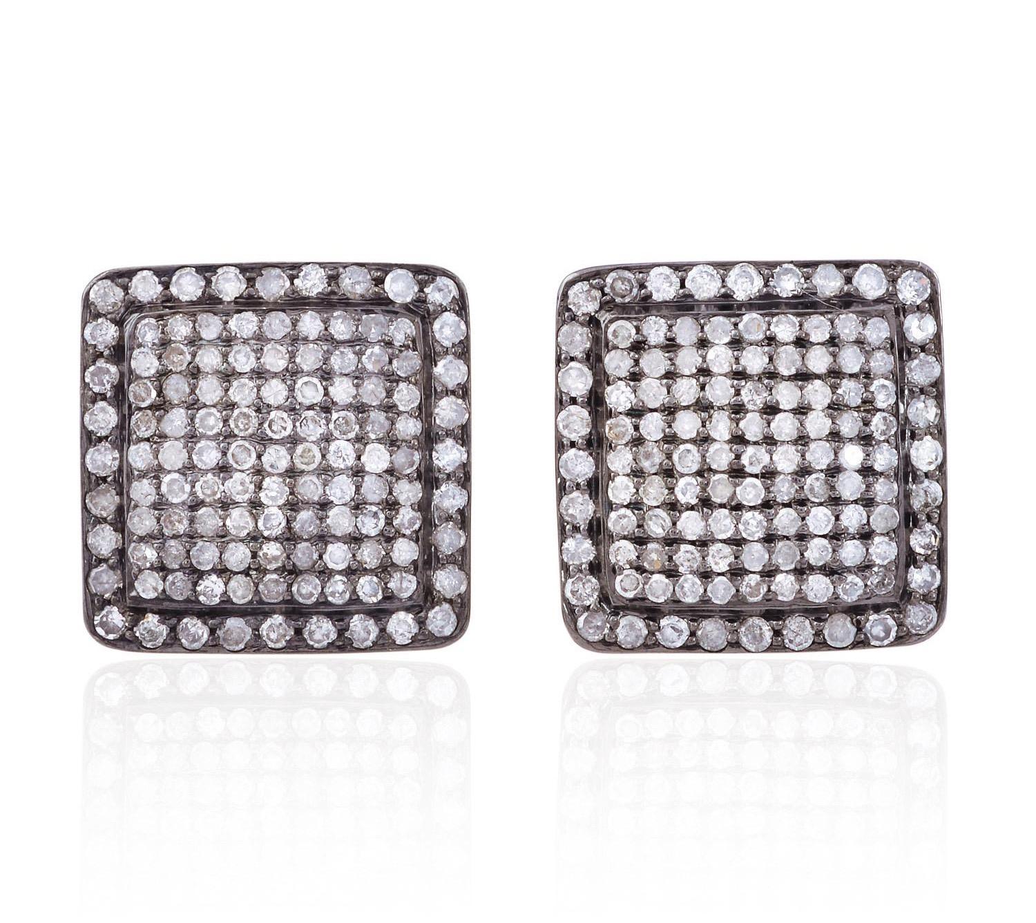 Moderne Boutons de manchette carrés en diamants de 2,02 carats en vente
