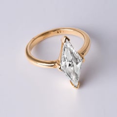 2.02 Carat Elongated Lozenge Step Cut Diamond Ring 18K Yellow Gold