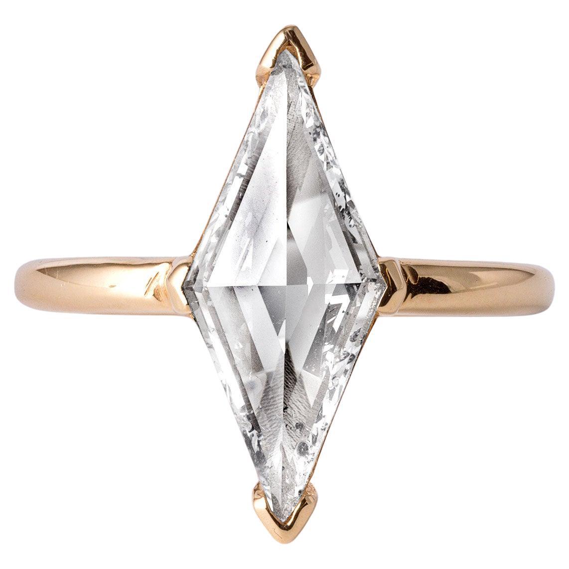 2.02 Carat Elongated Lozenge Step Cut Diamond Ring 18K Yellow Gold