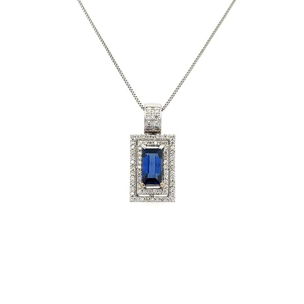 2.02 Carat Emerald Cut Ceylon Sapphire GIA and Diamond Gold Pendant Necklace In Excellent Condition For Sale In Montreal, QC